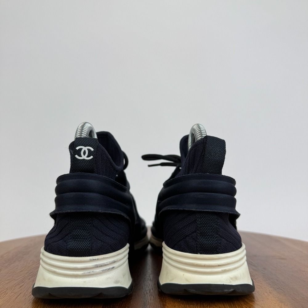 Womens Chanel Interlocking CC Logo Navy Blue Sock Sneakers Shoes Size 36 US 6 - Picture 6 of 8
